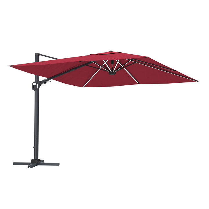 11FT Square Cantilever Patio Umbrella with LED Light (without Umbrella Base).