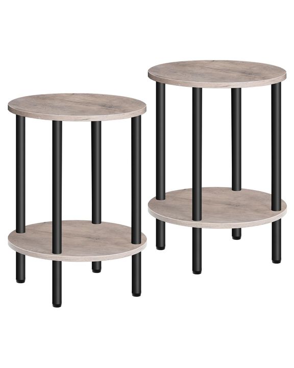 CHOEZON Round Side Table Set of 2, 2-Tier End Table, Small Nightstand with Sturdy Metal Tube, Industrial Coffee Table, for Livin