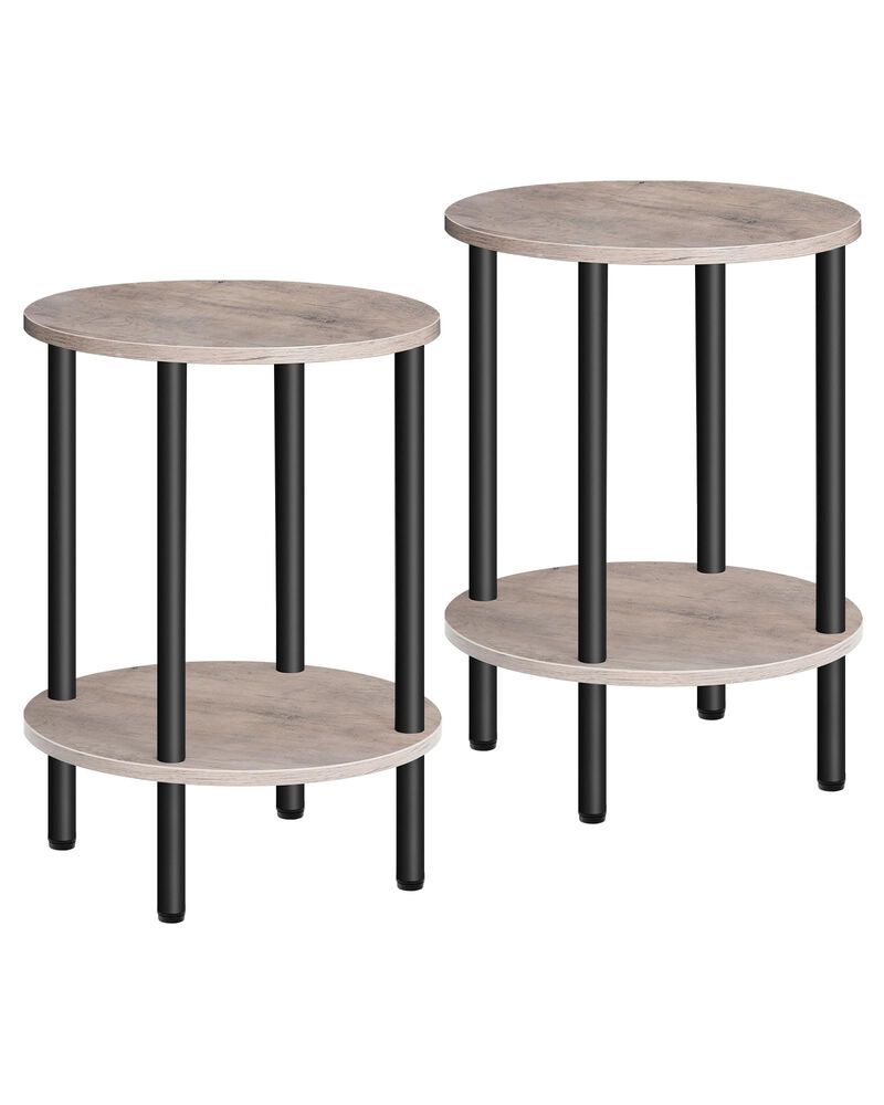 CHOEZON Round Side Table Set of 2, 2-Tier End Table, Small Nightstand with Sturdy Metal Tube, Industrial Coffee Table, for Livin