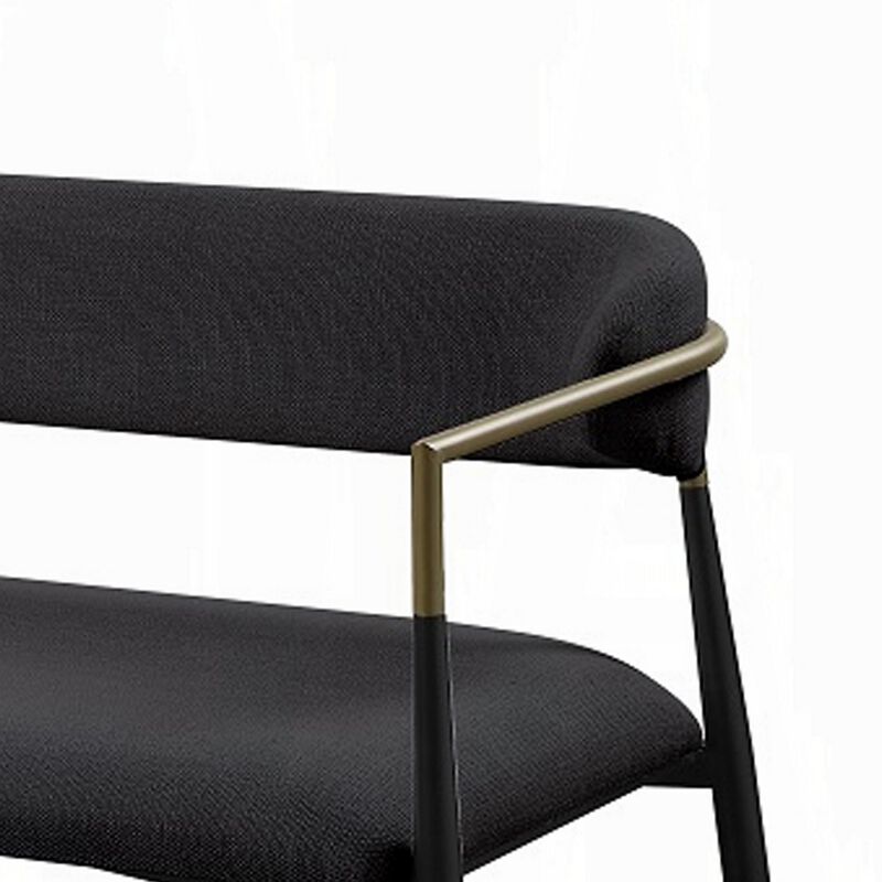 Vonn Bench, Open Padded Back and Black Upholstery, Wood Metal Frame image number 3