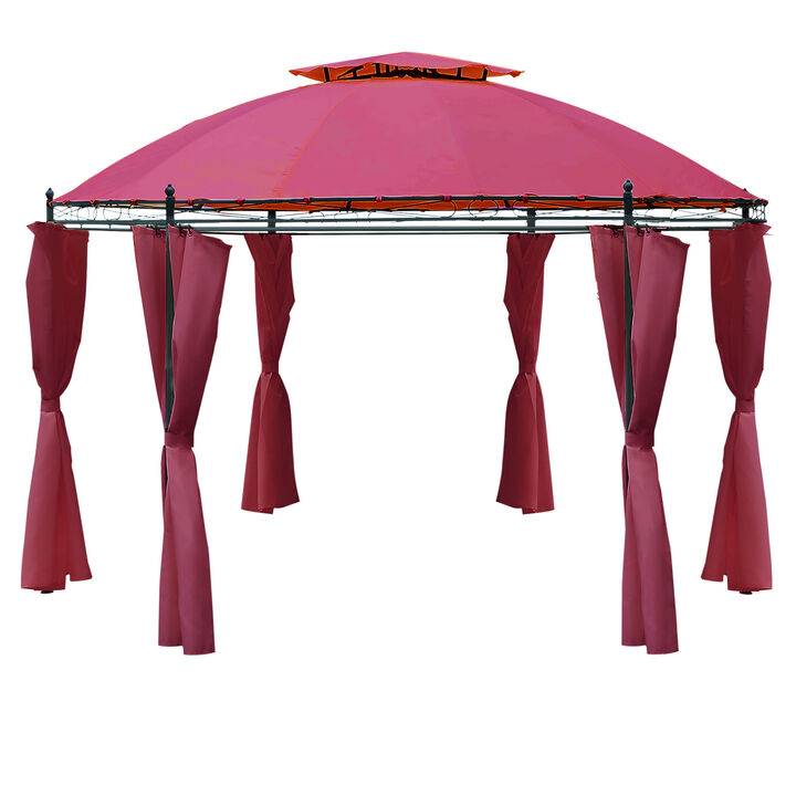 Outsunny 11.5' Patio Gazebo, Outdoor Gazebo Canopy Shelter with Curtains, Romantic Round Double Roof, Solid Steel Frame for Garden, Lawn, Backyard and Deck, Wine Red