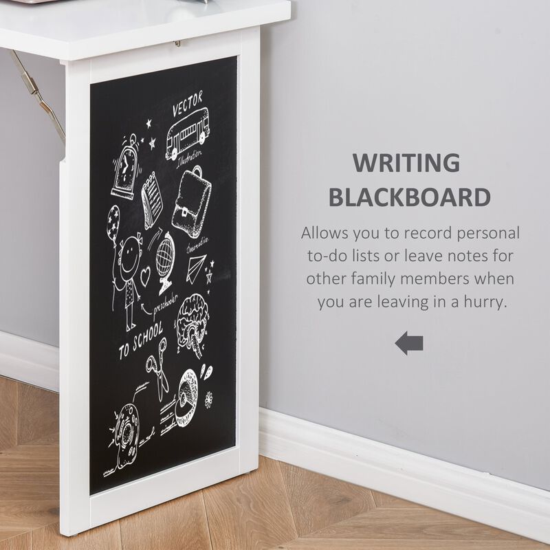 White Folding Workstation: Convertible Desk with Blackboard