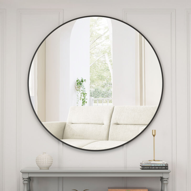 Streamdale 48" Black Circular Wall Mirror for Home Decor