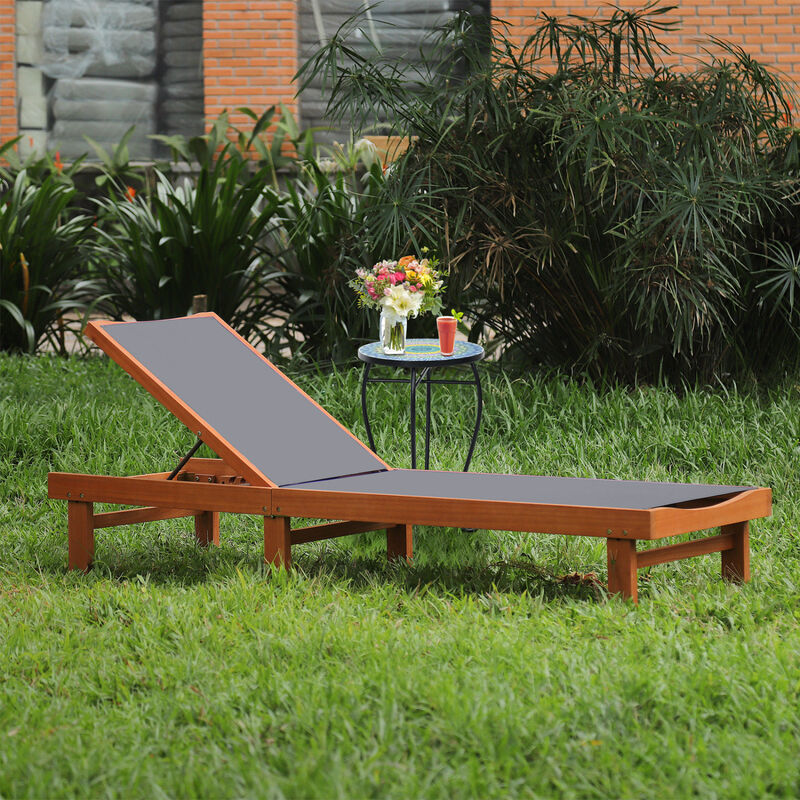 Set of 2 Outdoor Wood Chaise Lounge Chairs 5-Position Backrest image number 6