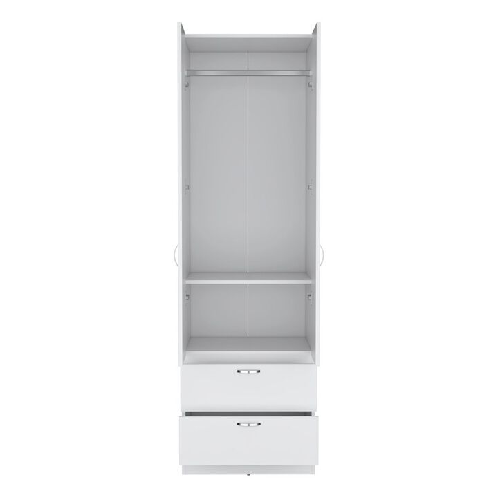 Armoire Wardrove 76" H, Hanging Rod, 2 Drawers, 1 Shelf, White
