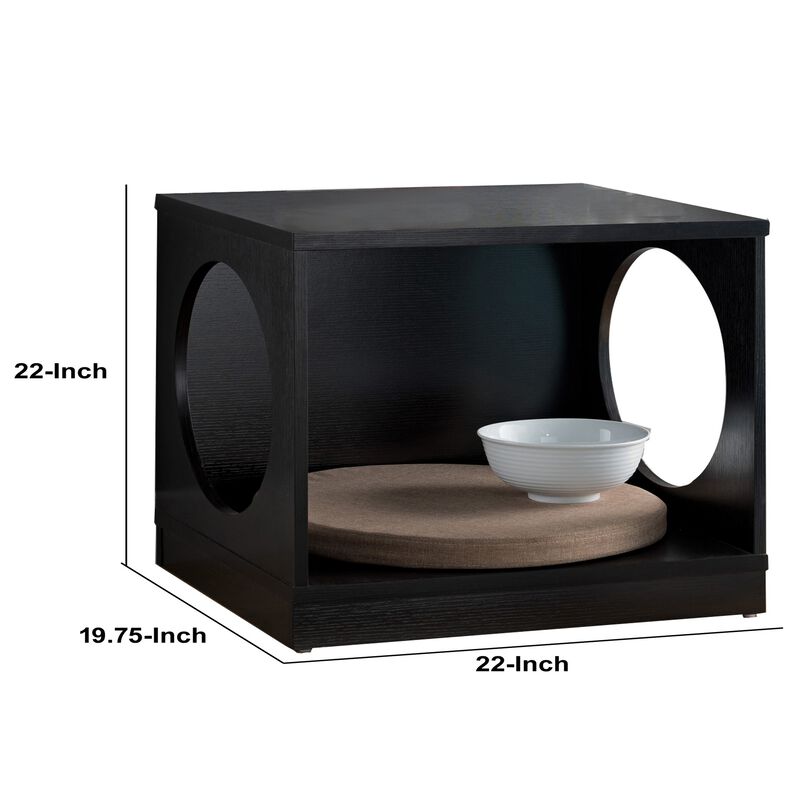 Wooden Pet End Table with Flat Base and Cutout Design on Sides, Black-Benzara