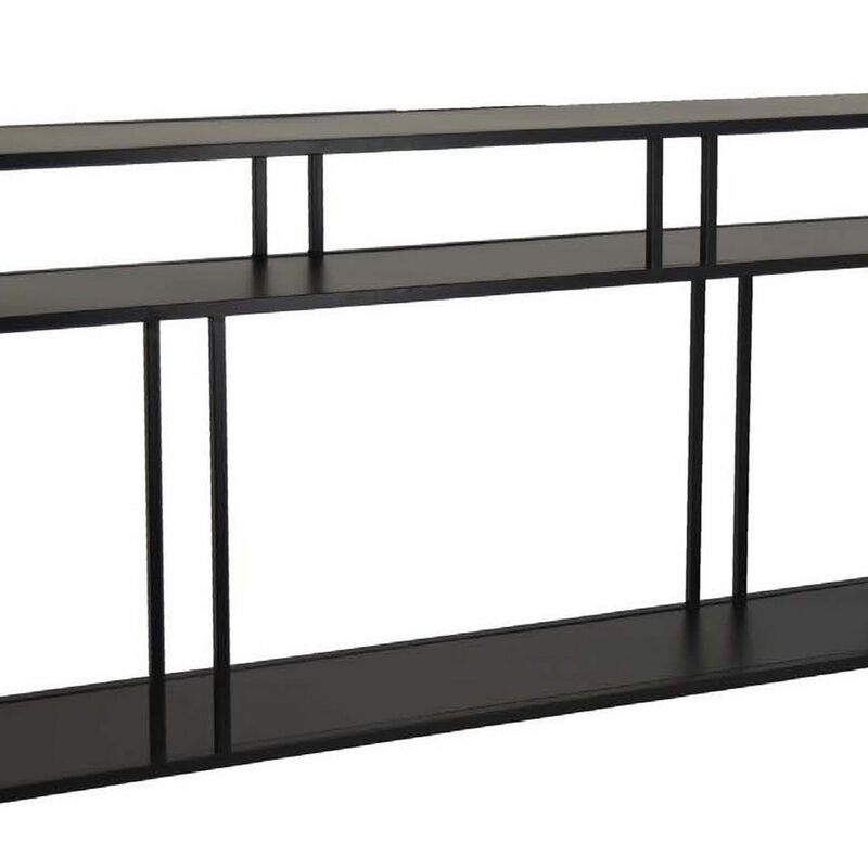 Plant Display Stand, 3 Tier Black Metal, Modern Industrial 48 Inch - Benzara