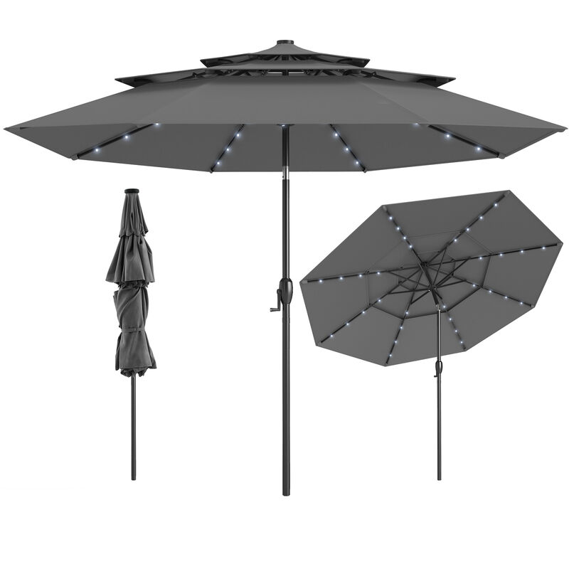 Solar Patio Umbrella with 32 LED Lights 3-Tier Vented Top