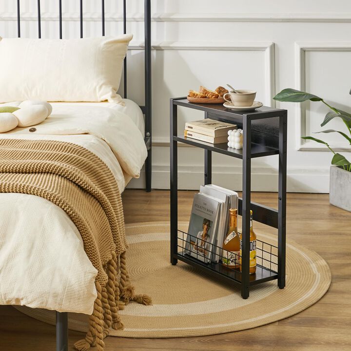 IBUYKE Narrow Side Table with Storage Shelf, 3 Tier End Table,Modern Sofa Table,Small Nightstand with Magazine Rack,Telephone Ta