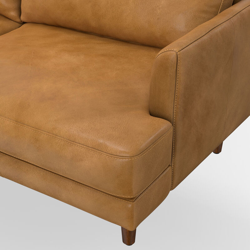 Livingston 90 inch Wide Mid-Century Modern Sofa in Sienna Top Grain Genuine Leather