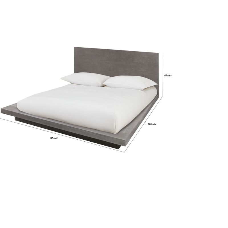 Nels California King Platform Bed, Light Gray Wood, Platform Plinth Base  - Benzara