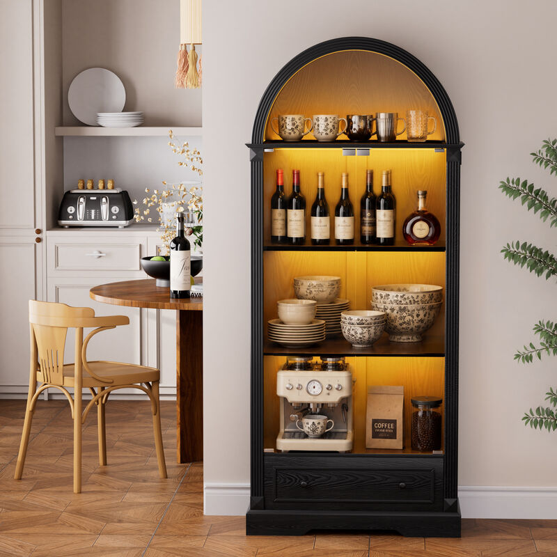 Kinhel 70.9" tall arched glass doors display cabinet image number 1