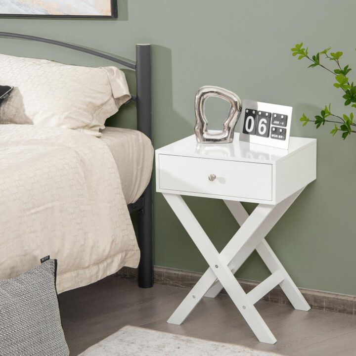 Hivvago Modern X-Shaped Nightstand with Drawer for Living Room Bedroom