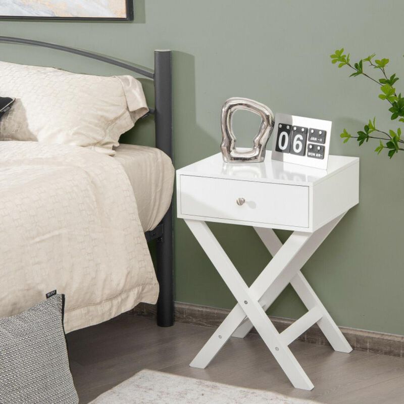Hivvago Modern X-Shaped Nightstand with Drawer for Living Room Bedroom