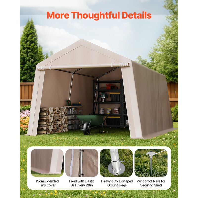Heavy Duty Outdoor Storage Tent with Roll-Up Door, Waterproof Garage Shelter for Patio & Garden-Beige image number 5