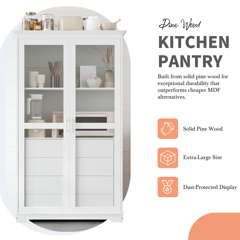 Merax Freestanding Kitchen Storage Cabinet Display Cabinet with Glass Doors