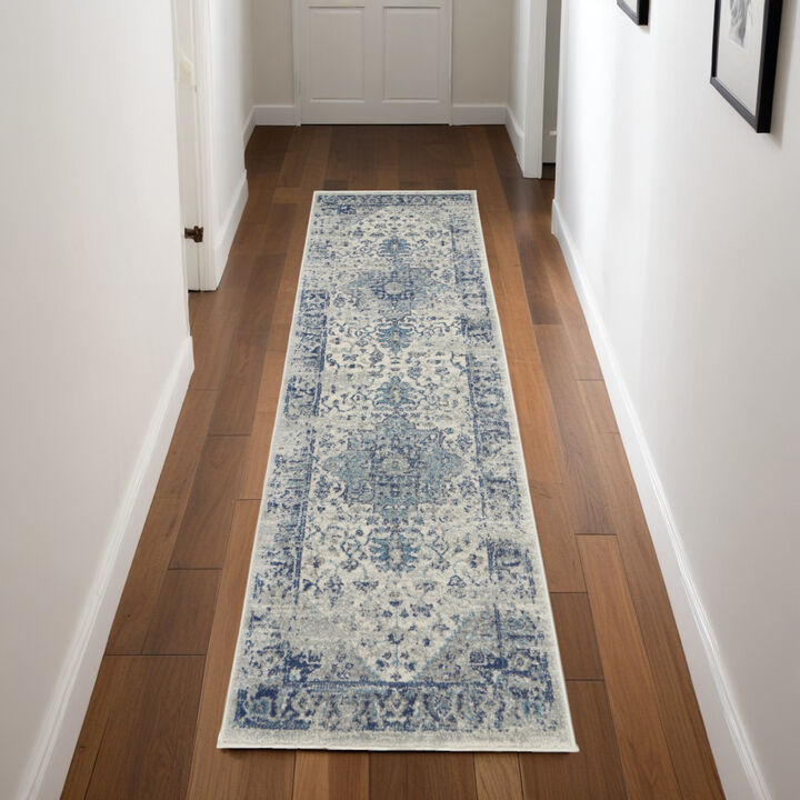 HomeRoots Floral Medallion Distressed Runner Rug