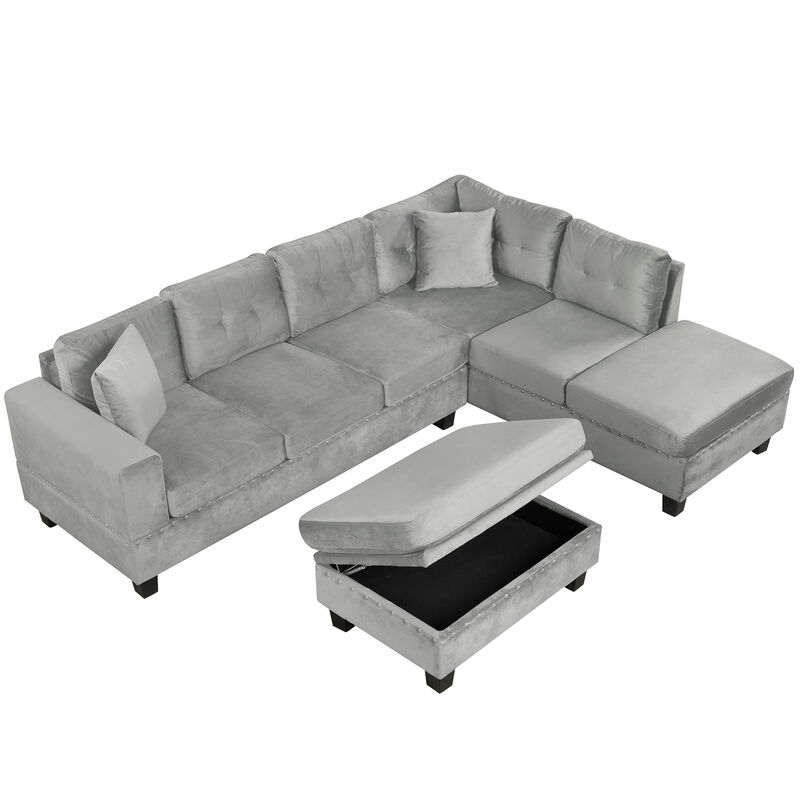 Merax Modern Sectional Sofa with Storage Ottoman