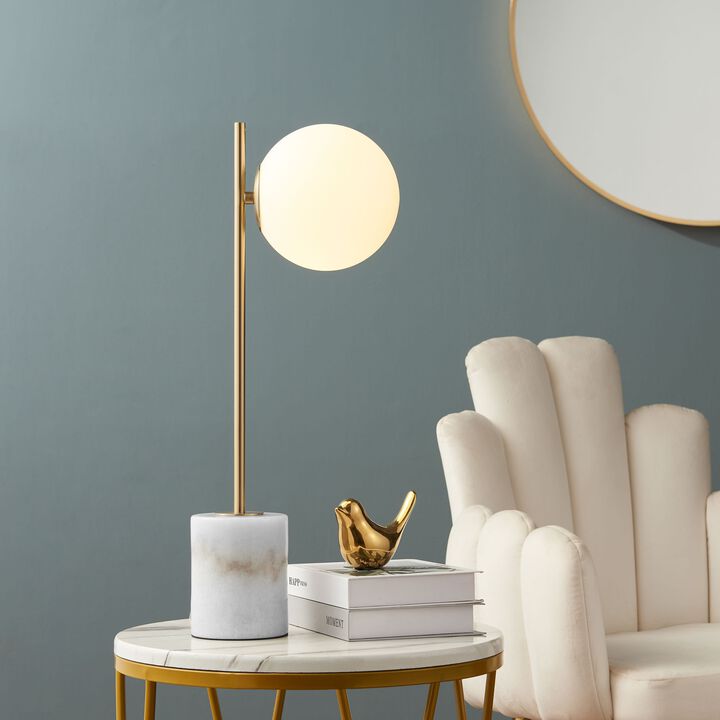 Anechdoche Table Lamp Gold and White Metal, Glass and Marble LED Light