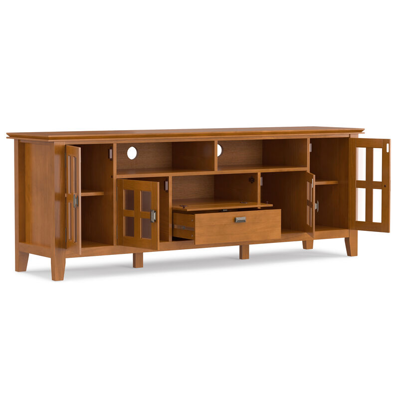 Artisan SOLID WOOD 72 inch Wide Transitional TV Media Stand in Honey Brown For TVs up to 80 inches
