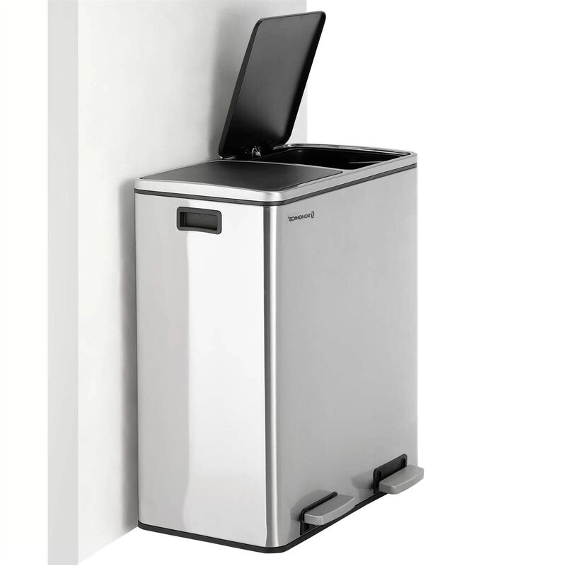 Hivvago Dual Stainless Steel 16 Gallon Trash Can Recycle Bin with 2 Step on Pedal Lids
