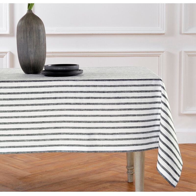 Solino Home Madison Stripe 100% Linen Tablecloth &ndash; Handcrafted, Machine Washable, Perfect for Holiday and Everyday Dining
