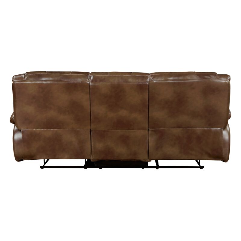 Licot Manual Double Recliner Sofa, Glossy Brown Leather, 87 Inch image number 4