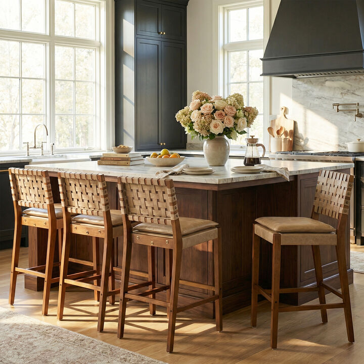 Christopher Knight Home Shawna Contemporary Rubberwood Faux Leather Upholstered Barstools (Set of 4)