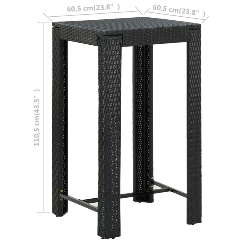 vidaXL Garden Bar Table Black 23.8"x23.8"x43.5" Poly Rattan