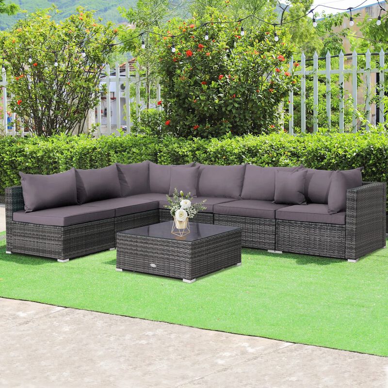 Mondawe 7 Pieces Patio Rattan Furniture Set with Sectional Sofa Cushioned
