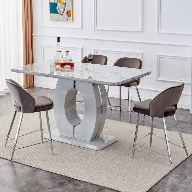 Modern simple and luxurious grey imitation marble grain dining table rectangular Office table.Computer Table.Game desk .desk.For dining room, living room, terrace, kitchen .63" D x 37" W X 36" H