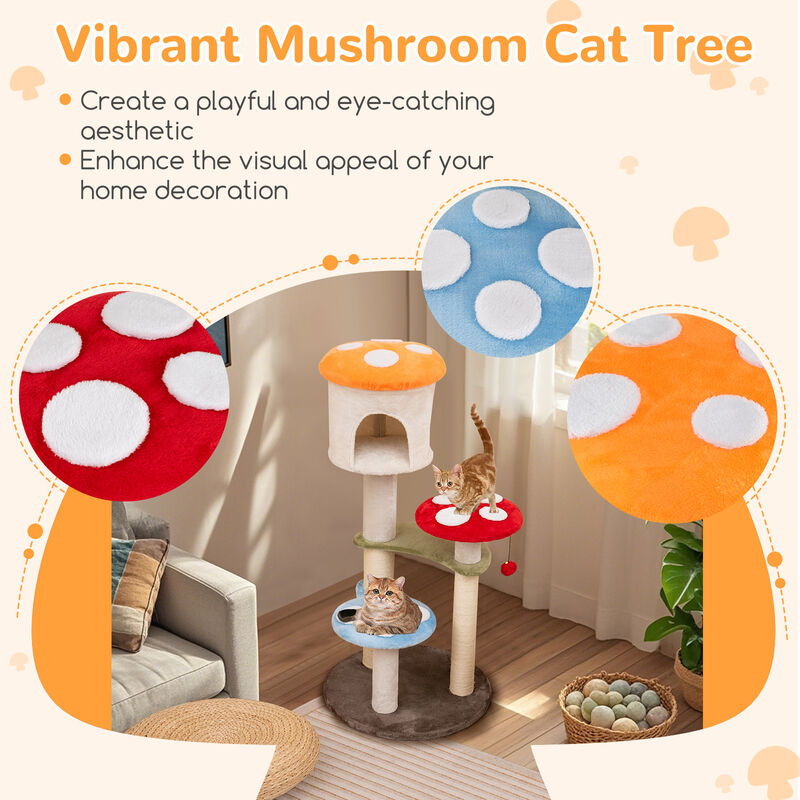 Cute Cat Tree with Mushroom Design, Top Condo & Durable Sisal Scratching Areas