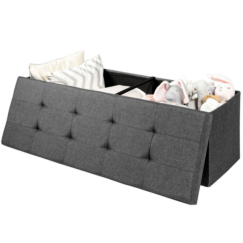 Fabric Folding Storage Bench with Divider for Bed End or Entryway