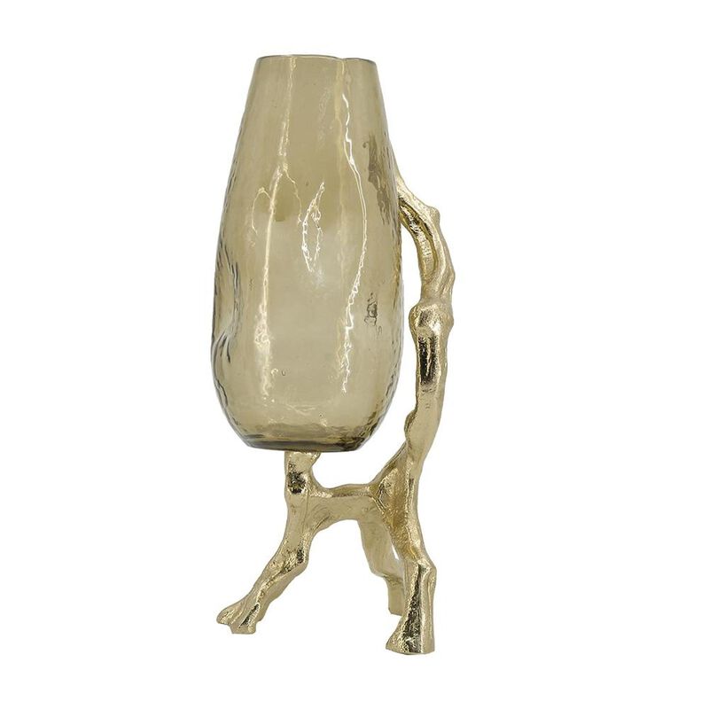 HomeRoots 18" Champagne Glass And Metal Table Vase image number 2