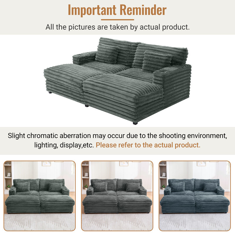 Merax Oversized Chaise Sofa  Loveseats with Plush Faux Rabbit Fur, Deep Seating, Built-in USB Charging image number 6