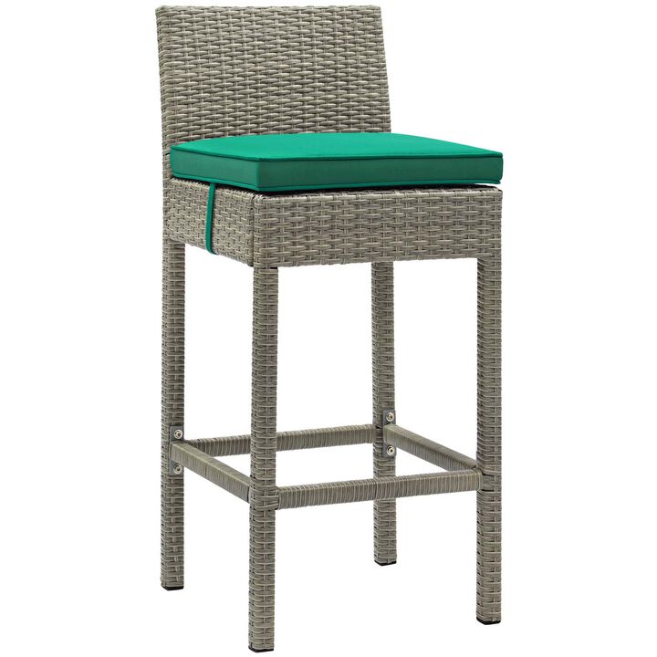 Conduit Bar Stool Outdoor Patio Wicker Rattan Set of 2 - Light Gray Green EEI-3604-LGR-GRN