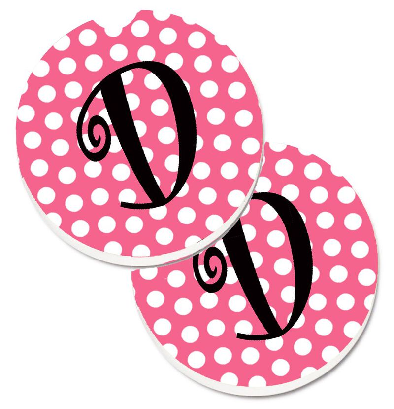Caroline's Treasures Letter D Monogram - Pink black Polka Dots Set of 2 Cup Holder Car Coasters CJ1001-DCARC, 2.56, Multicolor