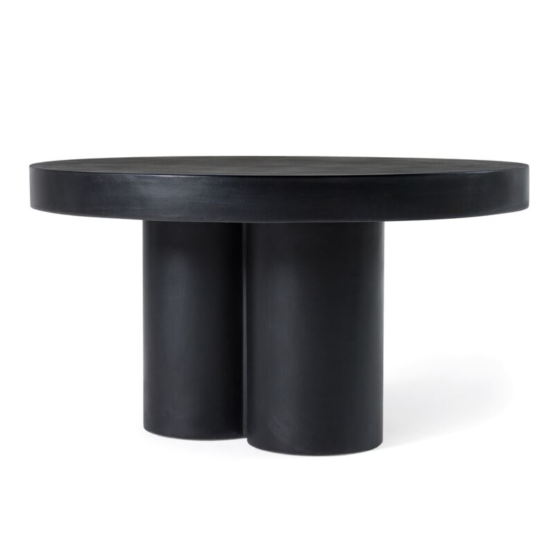 Cid Run Coffee Table, Abstract Black Concrete Base, Round 30 Inch Top