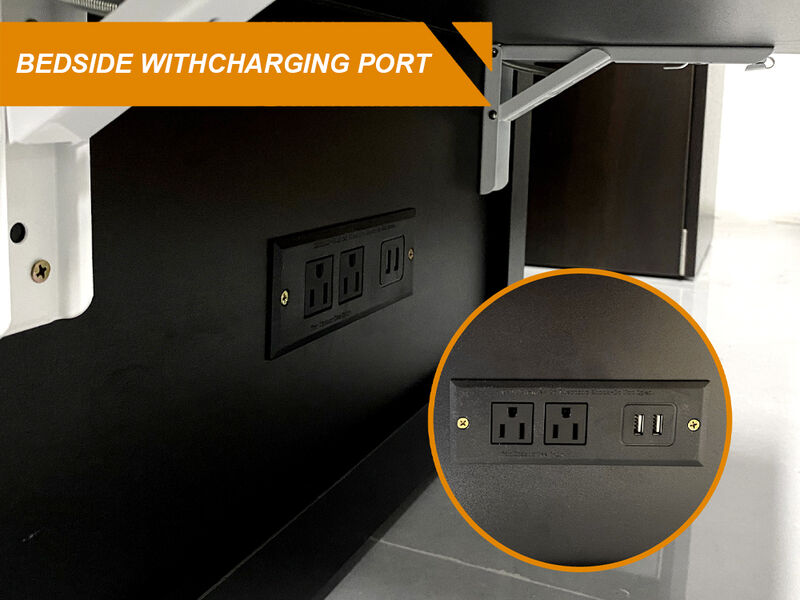 Queen Murphy Bed, Murphy Bed with Drawer Includes Storage Cabinet,USB and Charging Port,Black