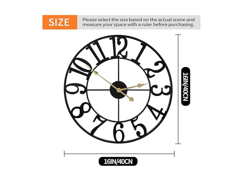 Rustic Metal Farmhouse Black Wall Clock 16 Inch Silent Non Ticking image number 2
