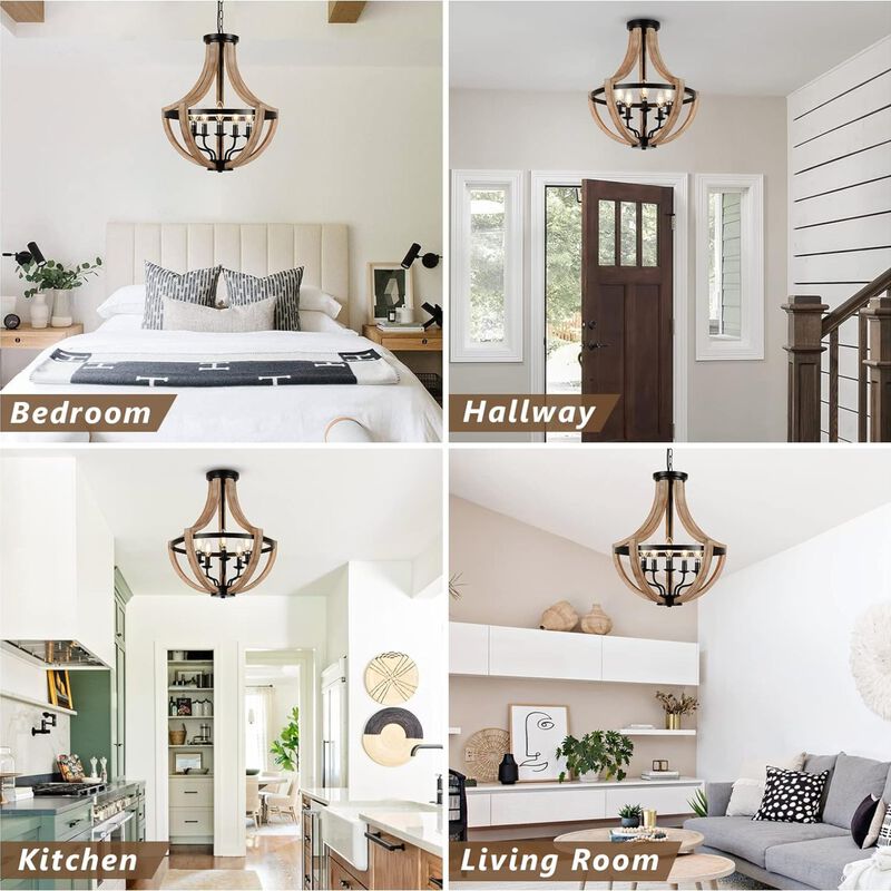 ELEMENT ACE 19 Inch 5-Light Height Adjustable Farmhouse Chandelier, Dual Use as Pendant or Flush Mount Light for Dining Room, Kitchen Island, Living Room, Bedroom & Foyer image number 6
