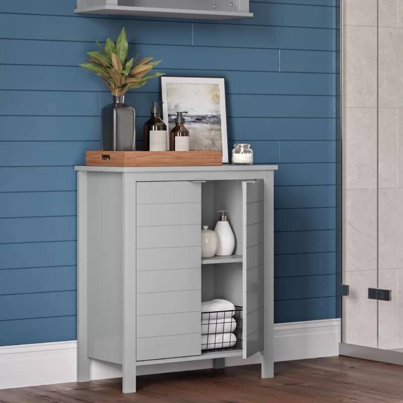 Hivvago Bathroom Linen Cabinet with Storage Shelf in Grey Wood Finish