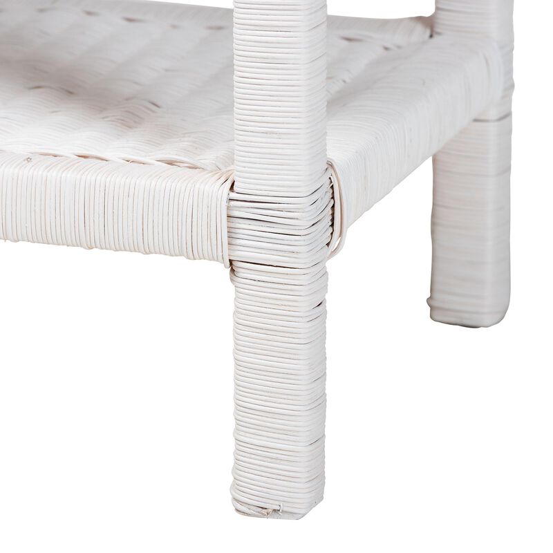 bali & pari Sumana Natural Rattan Side Table - Handwoven Wicker 2-Tier Accent End Table with Scalloped Tray Top for Living Room, White image number 4