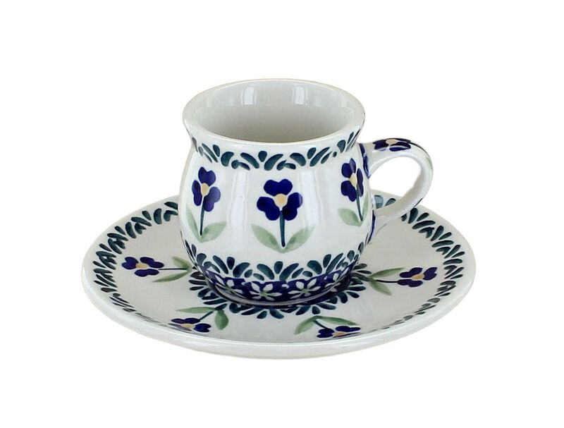 Blue Rose Polish Pottery Peach Blossom Espresso Cup & Saucer