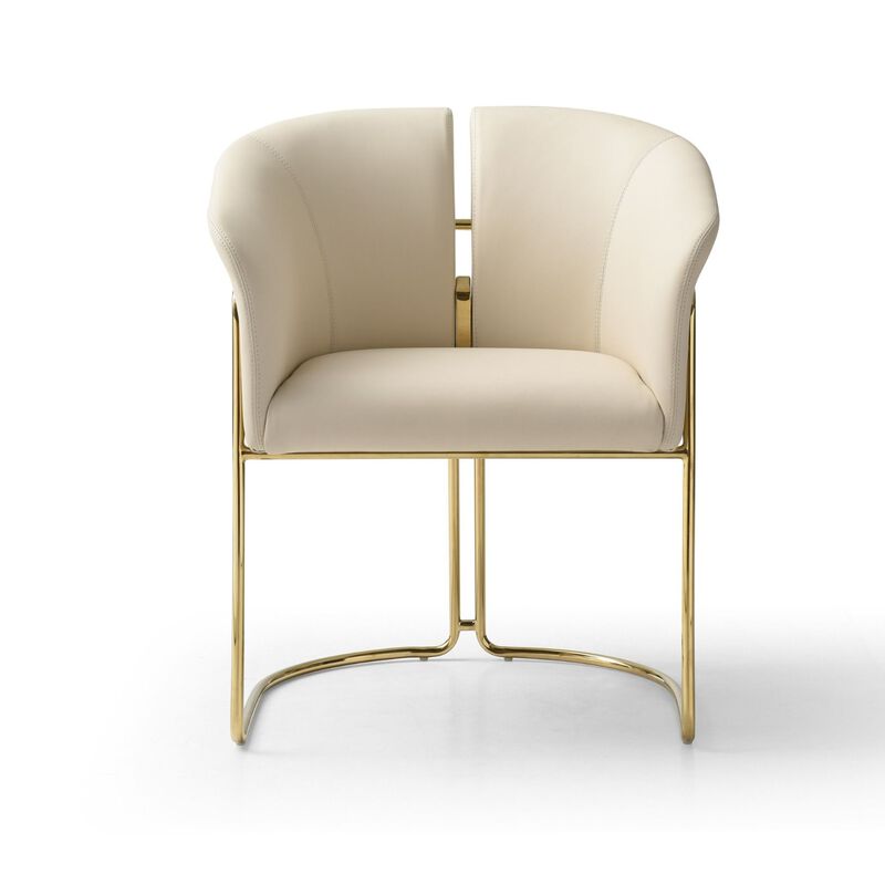 Cid Kan 23 Inch Dining Chair, Beige Vegan Leather, Stainless Steel, Wood - Benzara image number 2