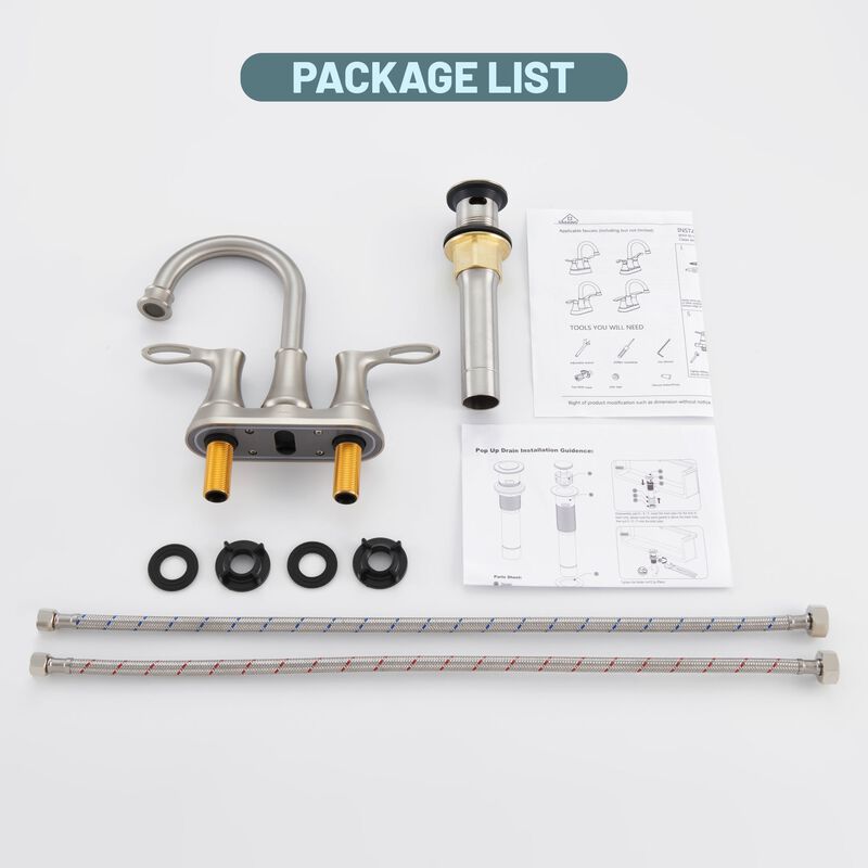 Mondawe 4 Inch 2-Handle Centerset High Arc Bathroom Sink Faucet Lavatory Faucet with Stainless Steel Drain