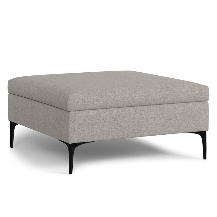 Rebecca 36 inch Wide Contemporary Square Mid Century Coffee Table Storage Ottoman with Lift Up Lid in Cloud Grey Polyester Linen, Assembled