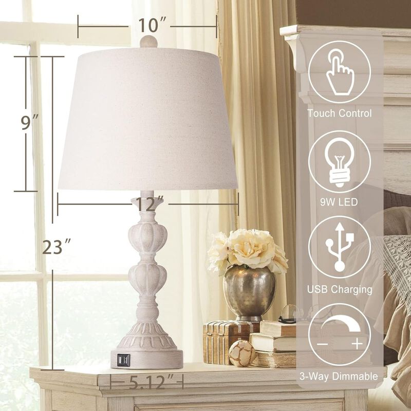 ELEMENT ACE Set of 2 Touch Control 3-Way Dimmable Table Lamps with USB Charging Ports Ideal for Bedside Nightstands Living Rooms Bedrooms and Home Office Spaces image number 2