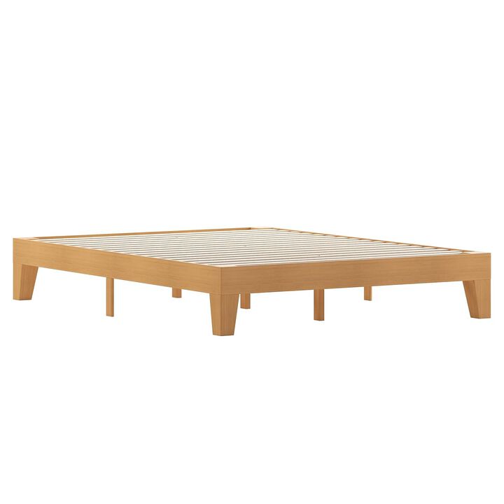 Flash Furniture Evelyn Wooden Platform Bed - Natural Pine Finish - Queen - Wooden Slat Support - No Box Spring Required - Easy Assembly