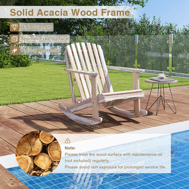 Natural Wood Adirondack Rocking Chair with Fanned Back Design image number 5